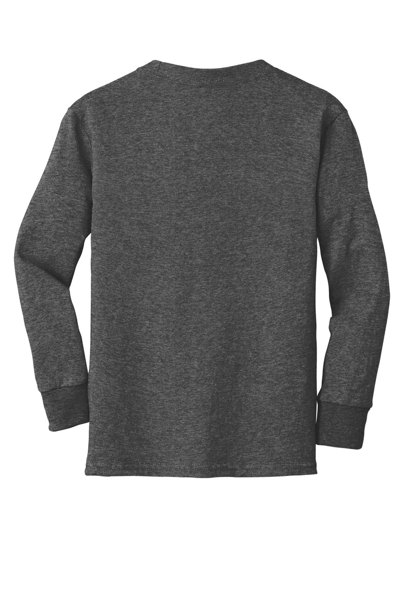 Port & Co Youth Long Sleeve Core Cotton Tee - Dark Heather Grey
