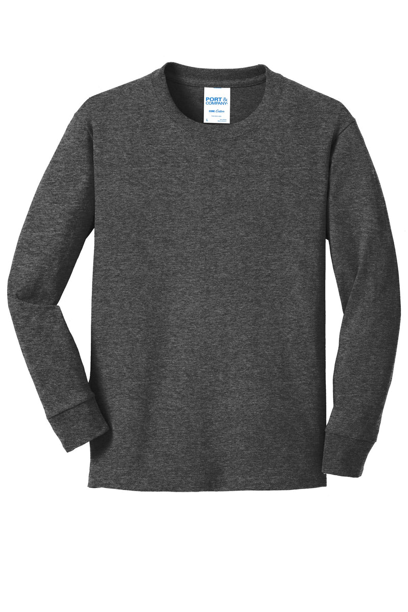 Port & Co Youth Long Sleeve Core Cotton Tee - Dark Heather Grey