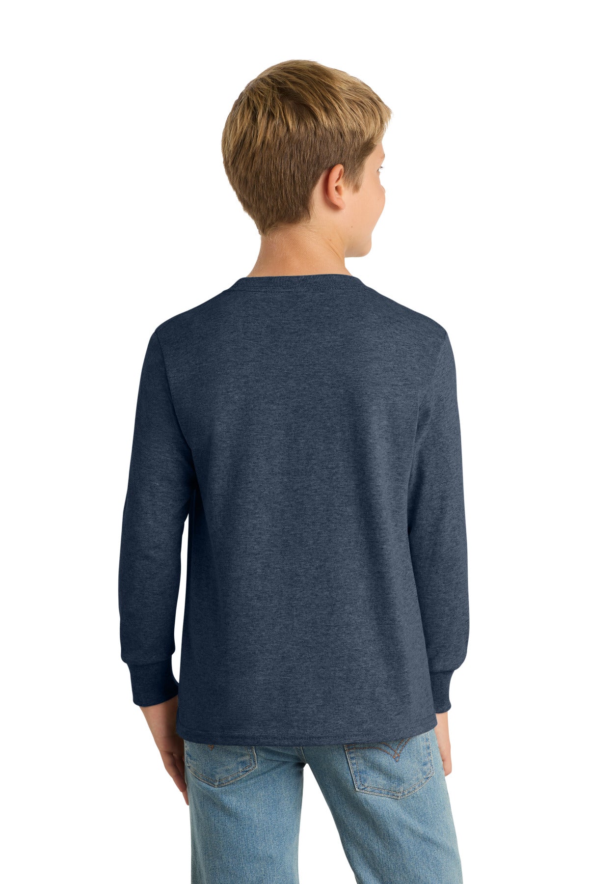 Port & Co Youth Long Sleeve Core Cotton Tee - Heather Navy