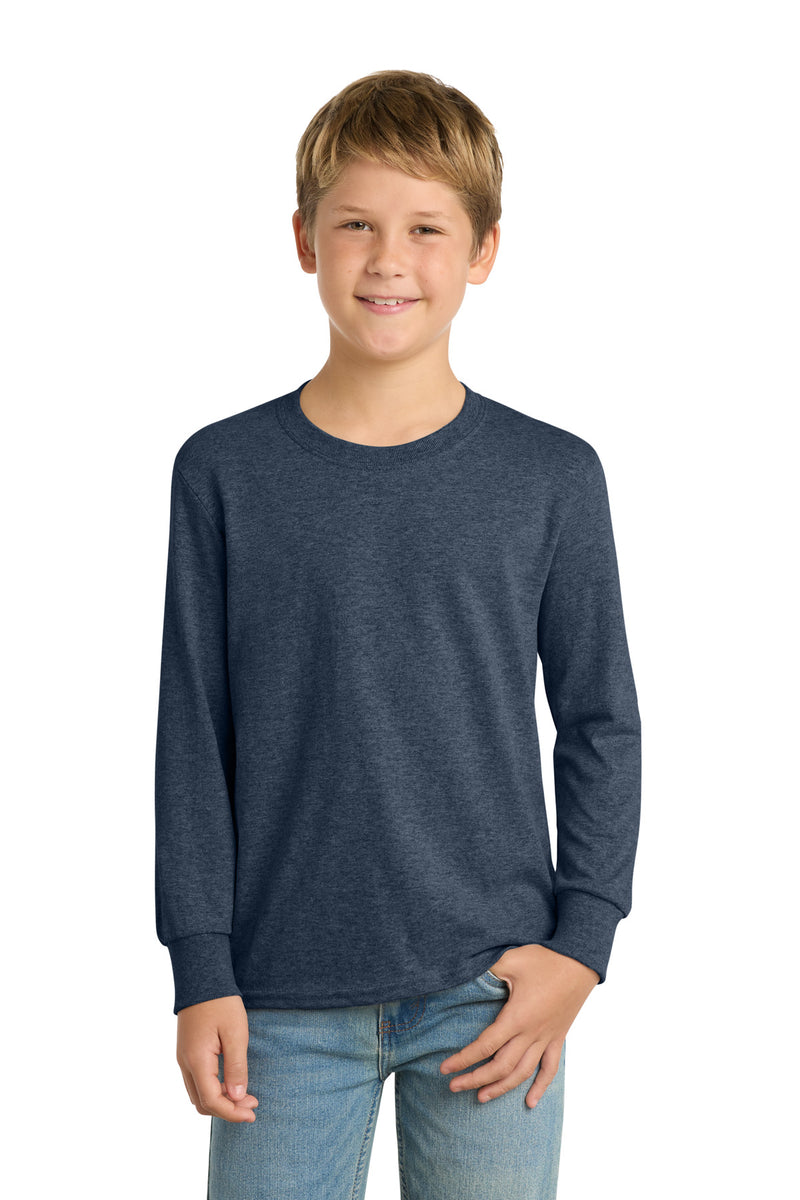 Port & Co Youth Long Sleeve Core Cotton Tee - Heather Navy