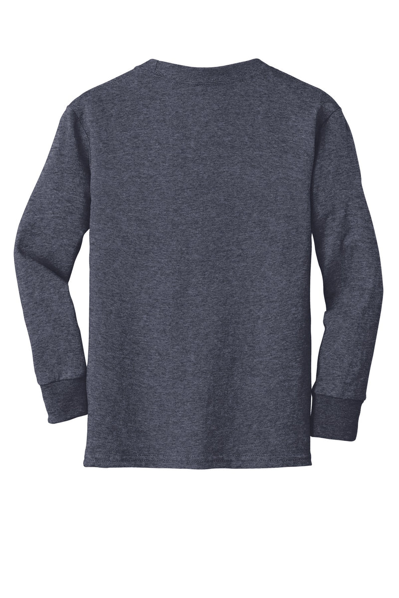 Port & Co Youth Long Sleeve Core Cotton Tee - Heather Navy