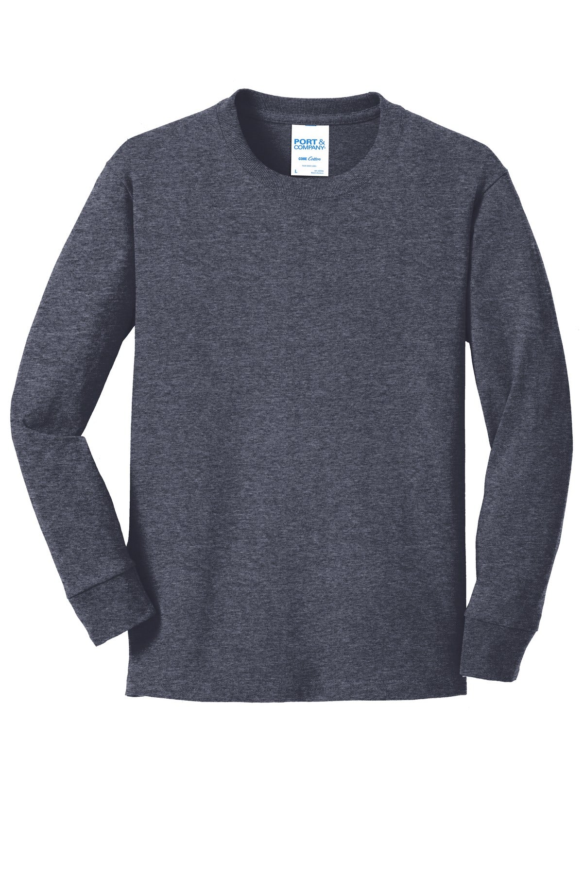 Port & Co Youth Long Sleeve Core Cotton Tee - Heather Navy
