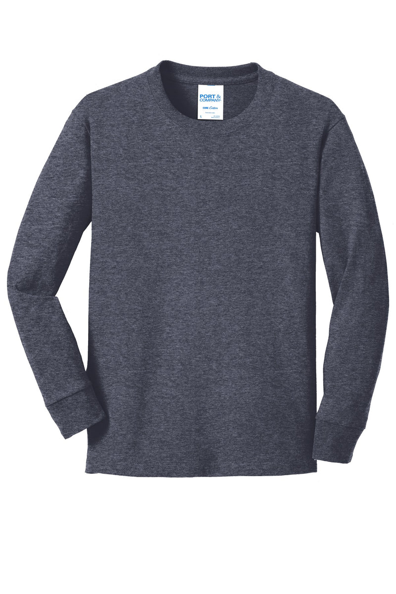 Port & Co Youth Long Sleeve Core Cotton Tee - Heather Navy
