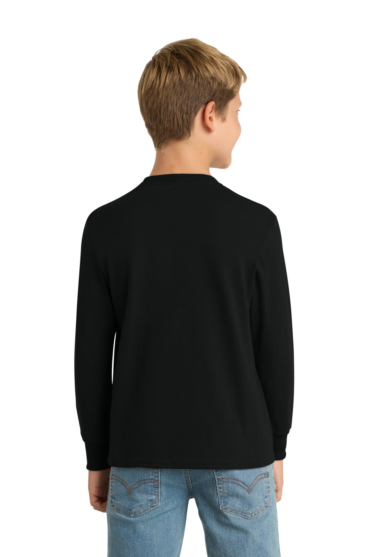 Port & Co Youth Long Sleeve Core Cotton Tee - Jet Black