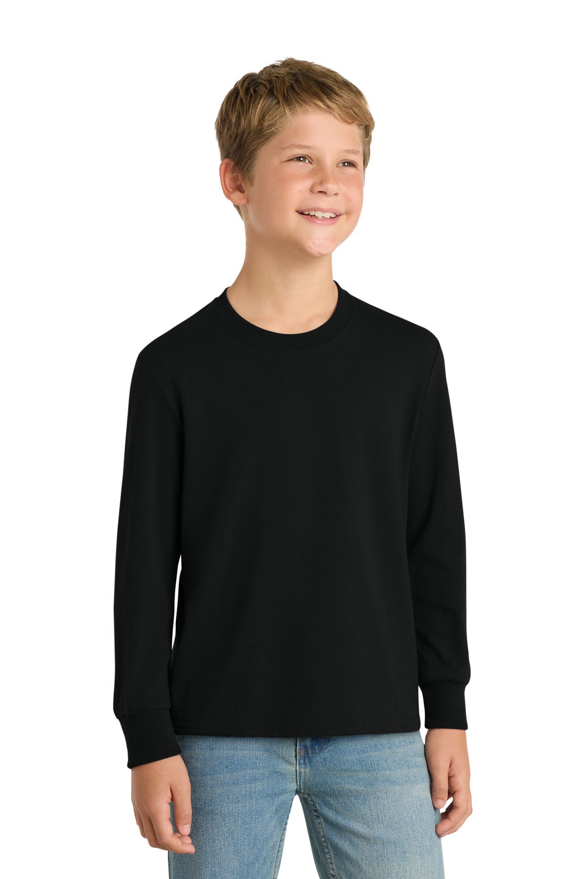 Port & Co Youth Long Sleeve Core Cotton Tee - Jet Black