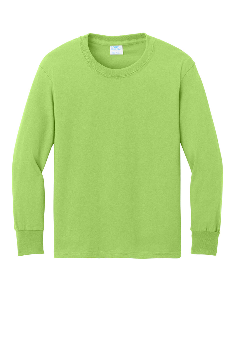 Port & Co Youth Long Sleeve Core Cotton Tee - Lime