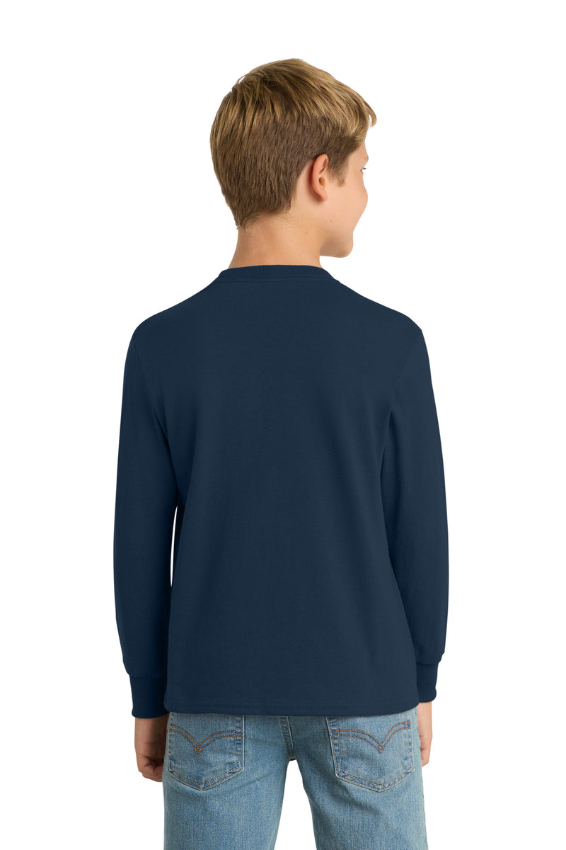 Port & Co Youth Long Sleeve Core Cotton Tee - Navy