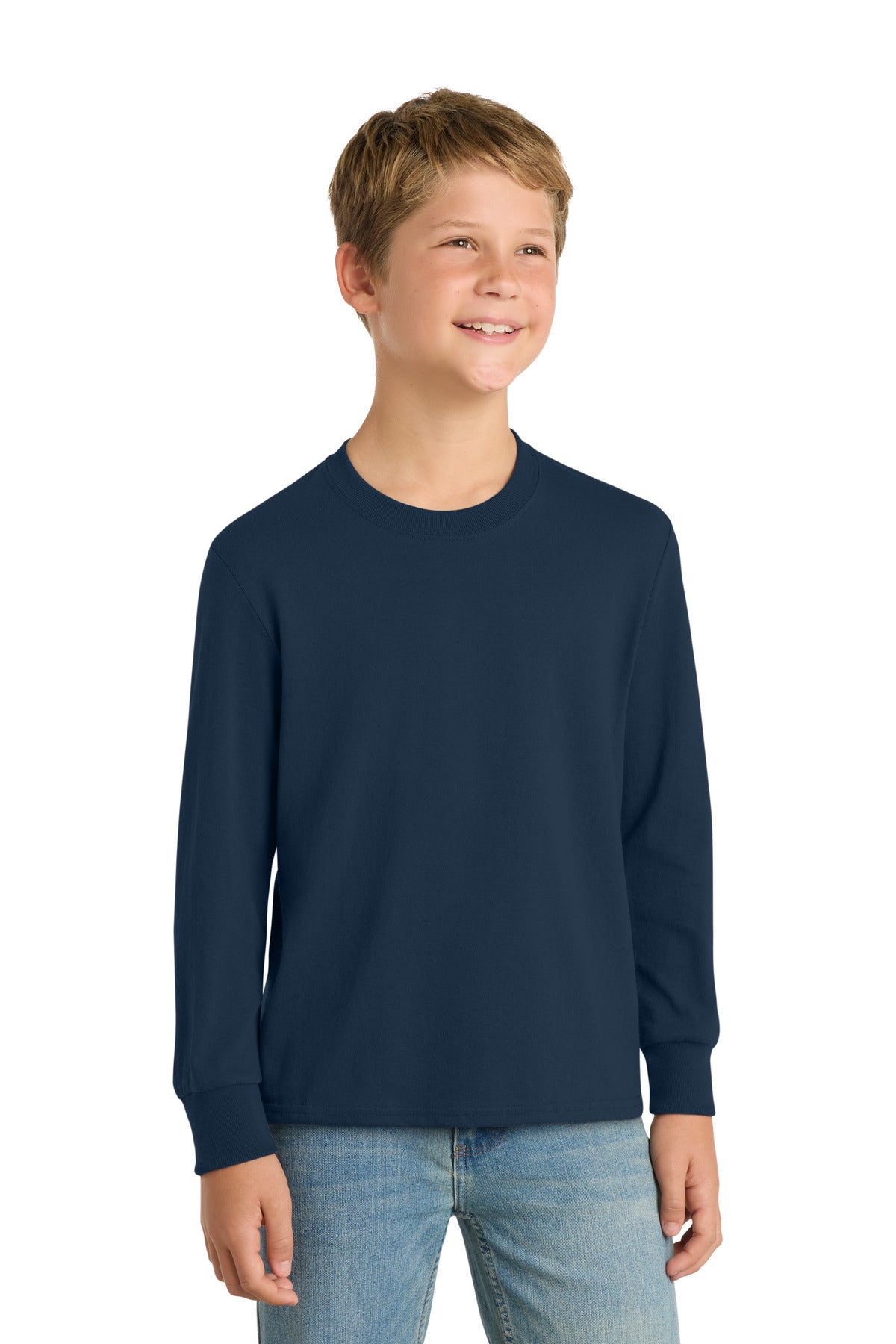 Port & Co Youth Long Sleeve Core Cotton Tee - Navy