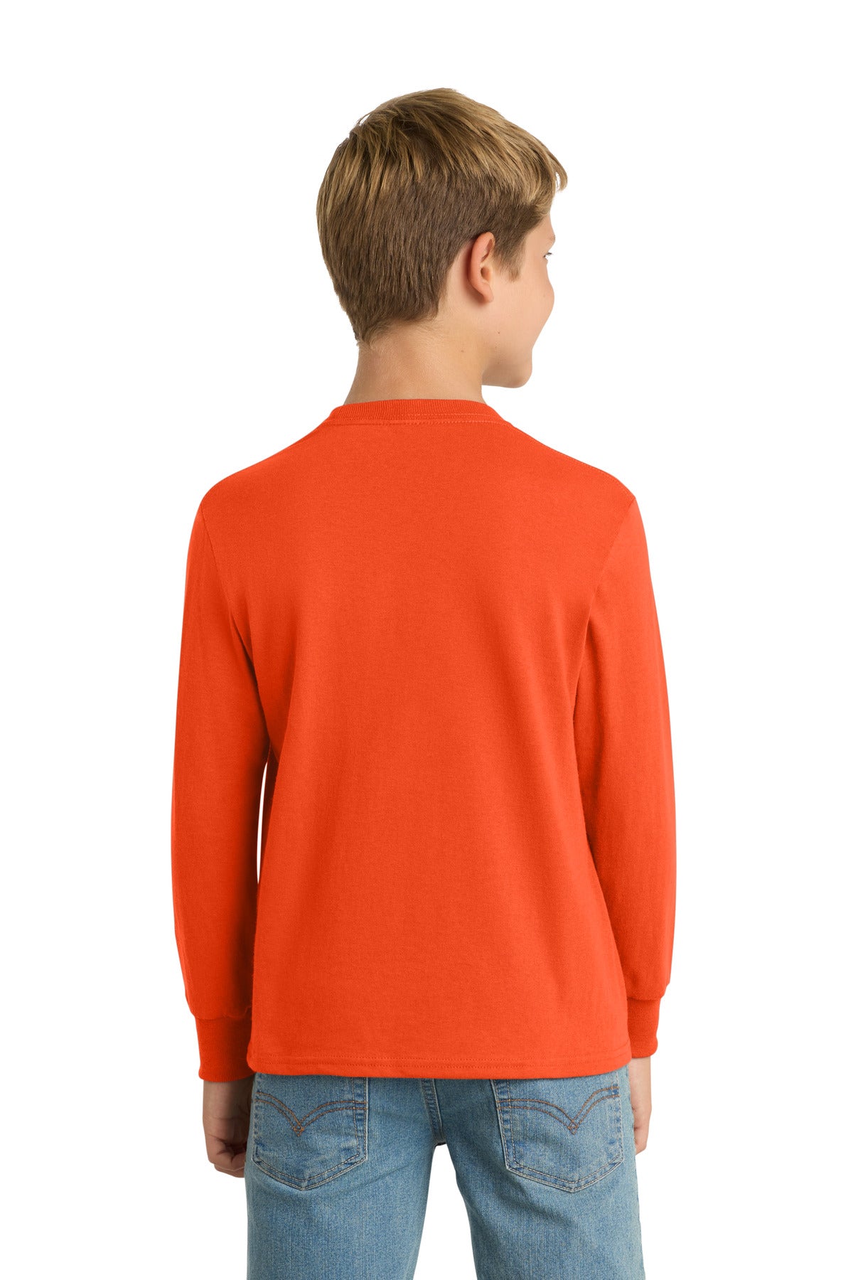 Port & Co Youth Long Sleeve Core Cotton Tee - Orange