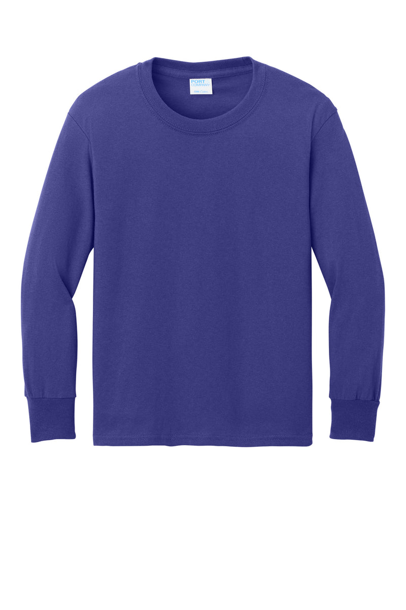 Port & Co Youth Long Sleeve Core Cotton Tee - Purple