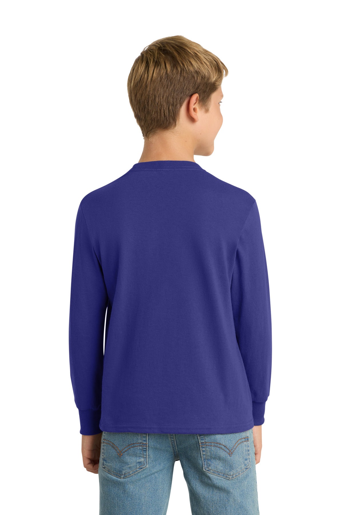 Port & Co Youth Long Sleeve Core Cotton Tee - Purple
