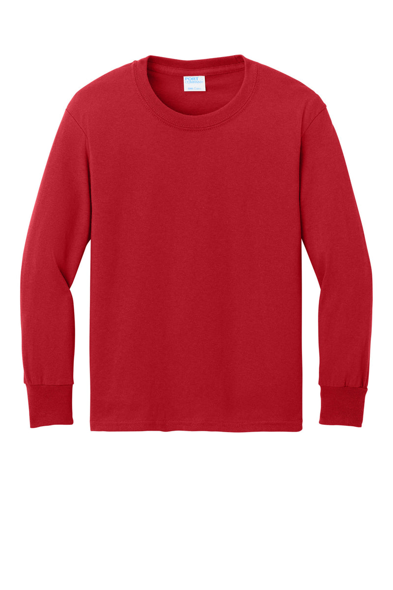 Port & Co Youth Long Sleeve Core Cotton Tee - Red