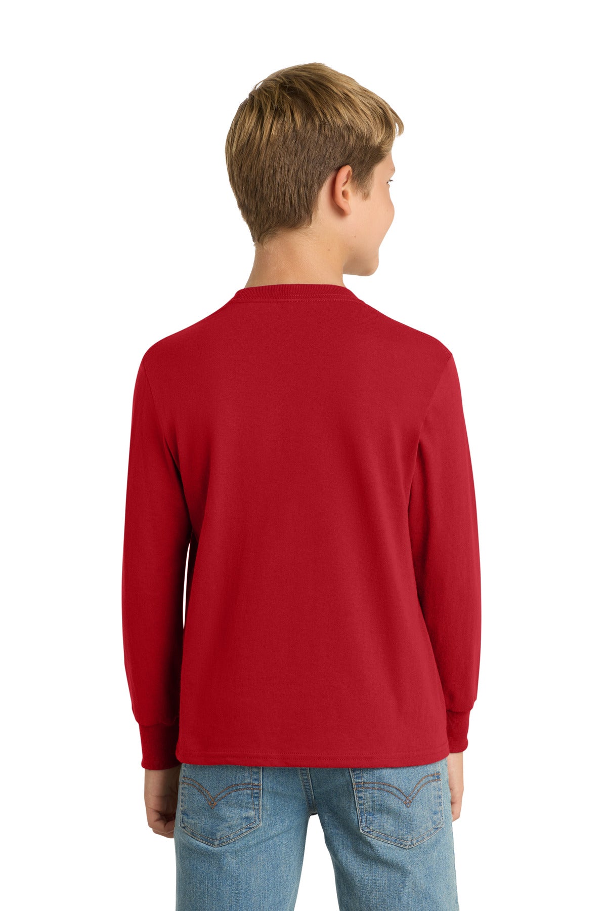 Port & Co Youth Long Sleeve Core Cotton Tee - Red