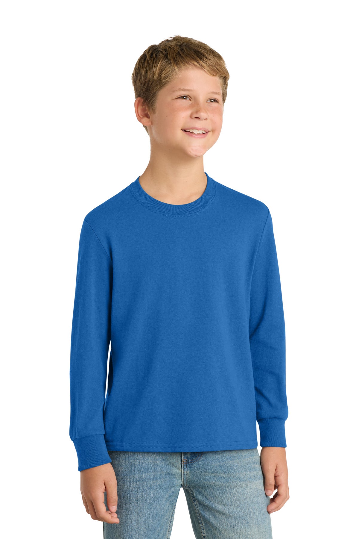 Port & Co Youth Long Sleeve Core Cotton Tee - Royal