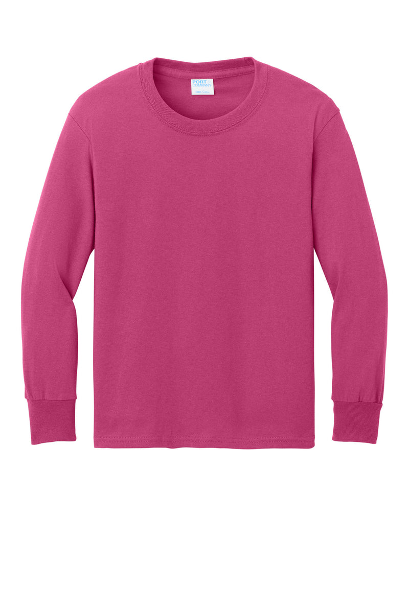 Port & Co Youth Long Sleeve Core Cotton Tee - Sangria