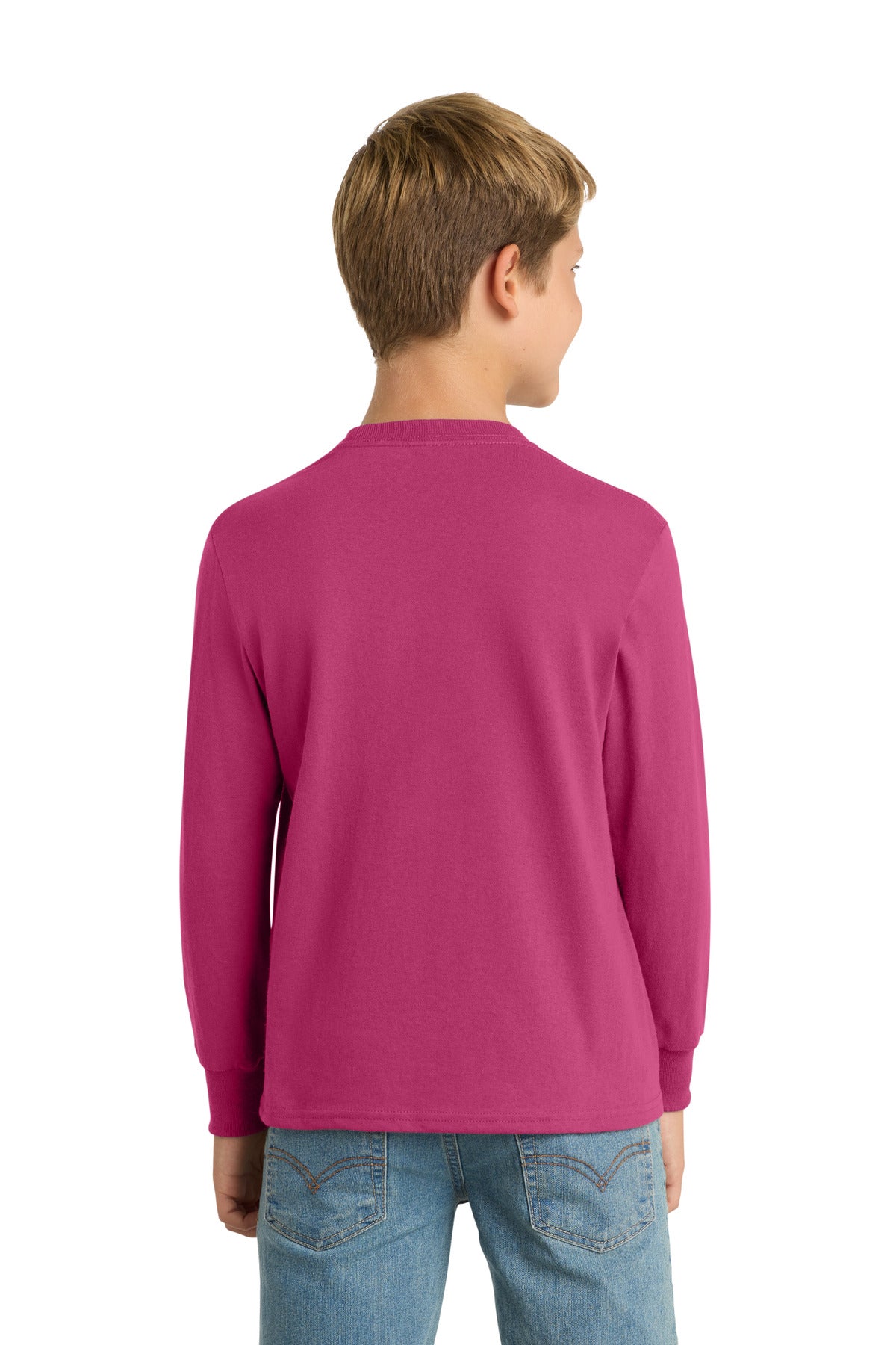 Port & Co Youth Long Sleeve Core Cotton Tee - Sangria