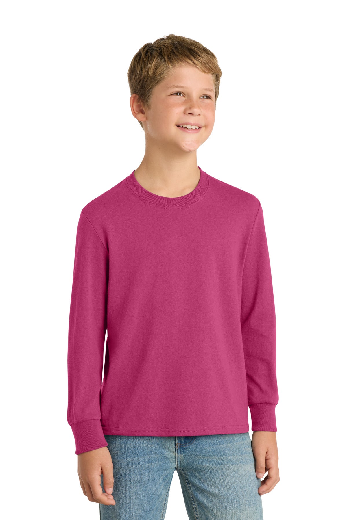 Port & Co Youth Long Sleeve Core Cotton Tee - Sangria