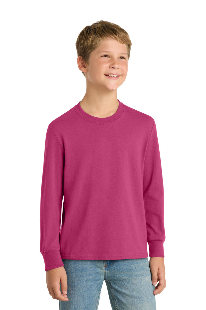 Port & Co Youth Long Sleeve Core Cotton Tee - Sangria