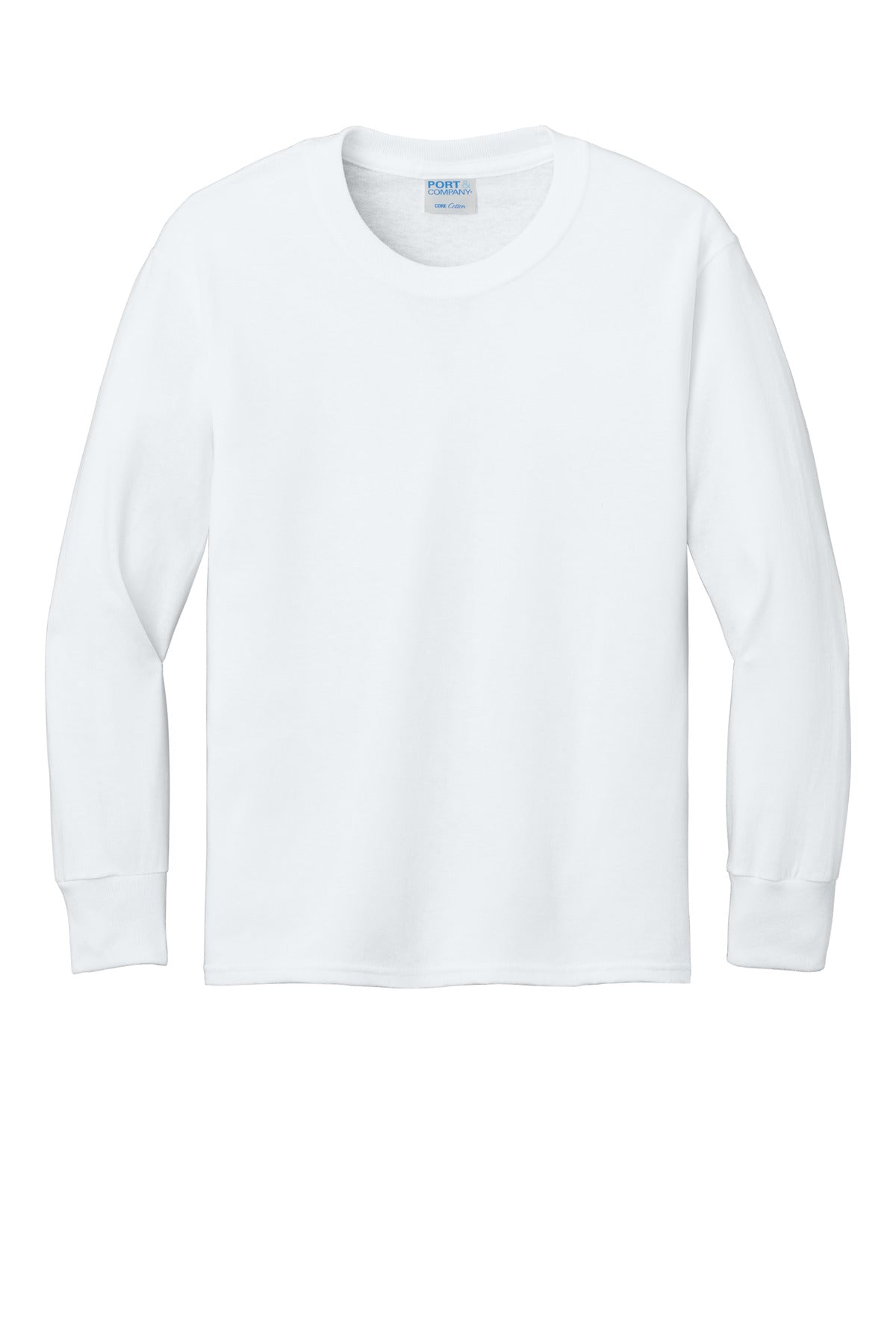 Port & Co Youth Long Sleeve Core Cotton Tee - White