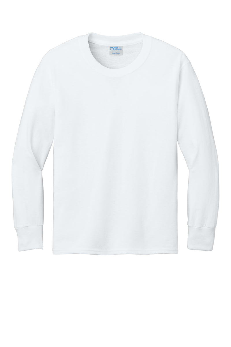 Port & Co Youth Long Sleeve Core Cotton Tee - White