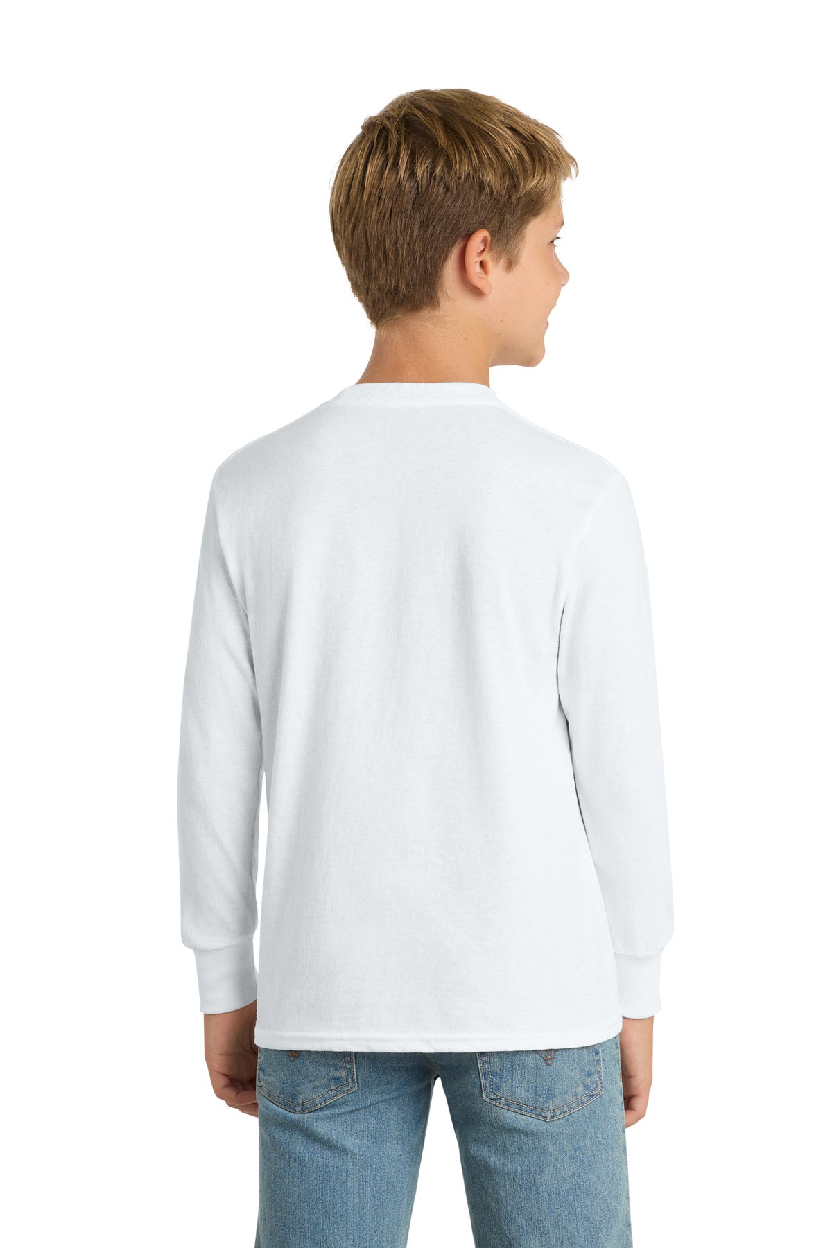 Port & Co Youth Long Sleeve Core Cotton Tee - White