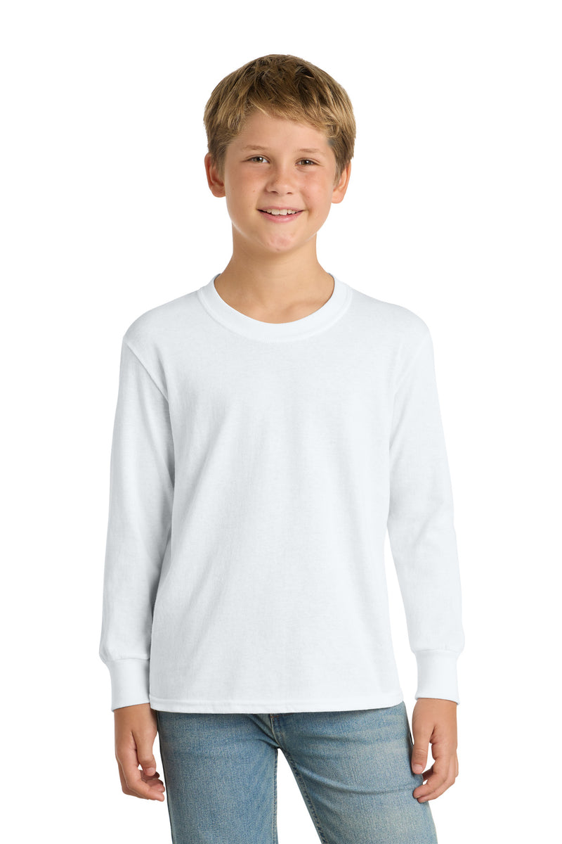 Port & Co Youth Long Sleeve Core Cotton Tee - White