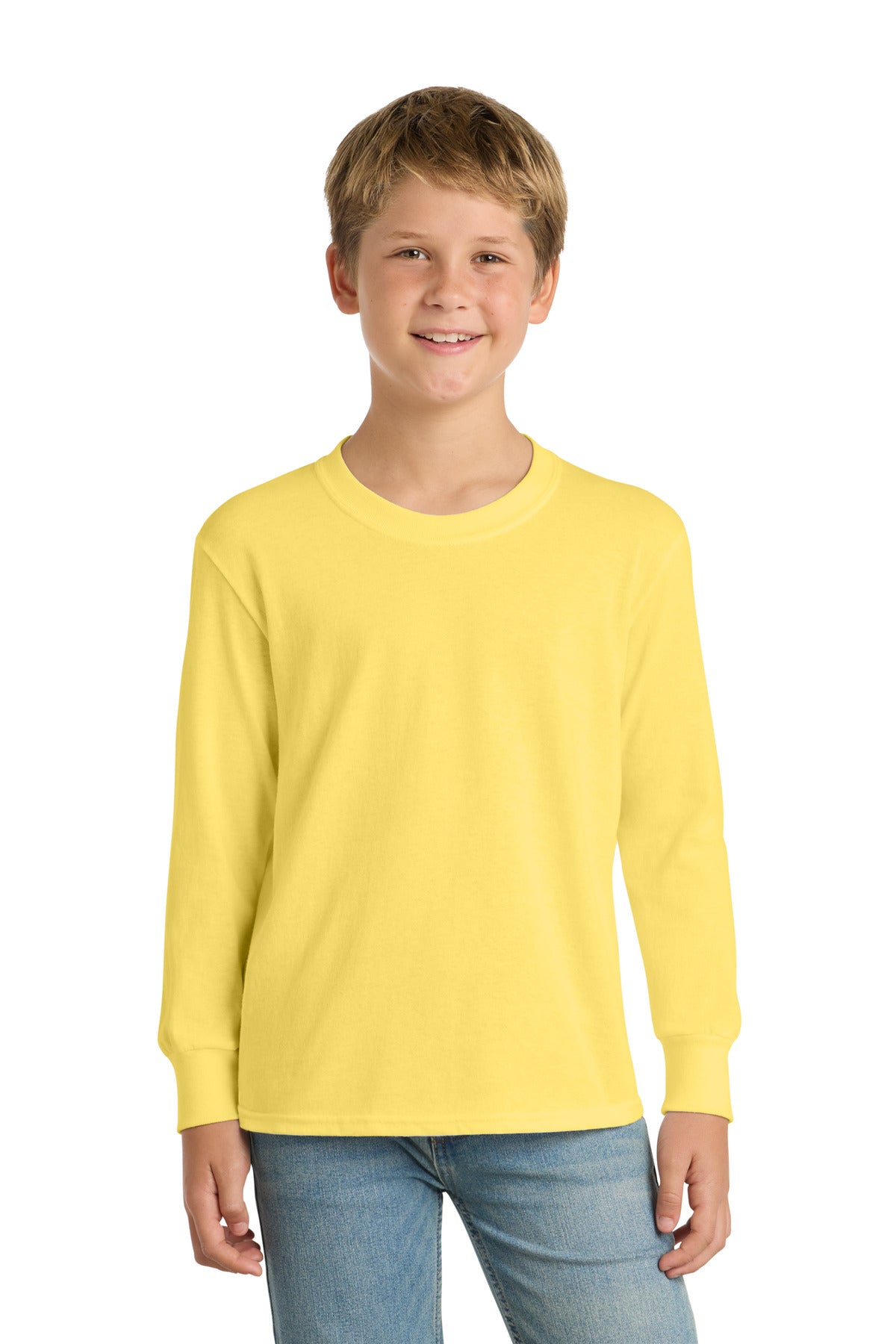 Port & Co Youth Long Sleeve Core Cotton Tee - Yellow