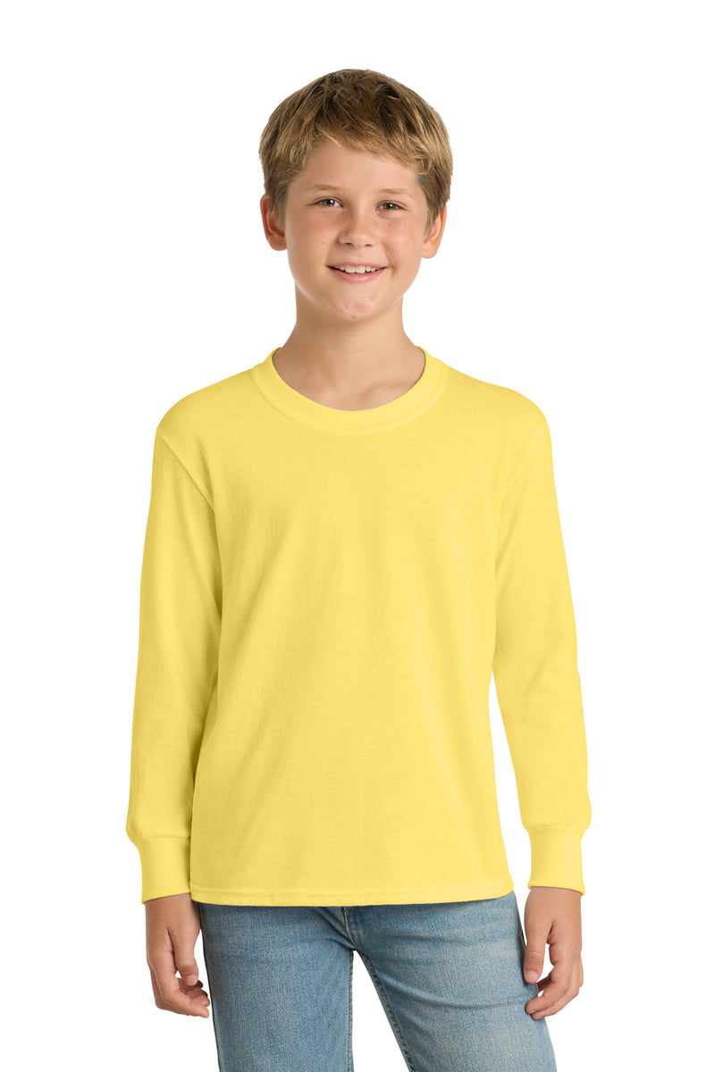 Port & Co Youth Long Sleeve Core Cotton Tee - Yellow
