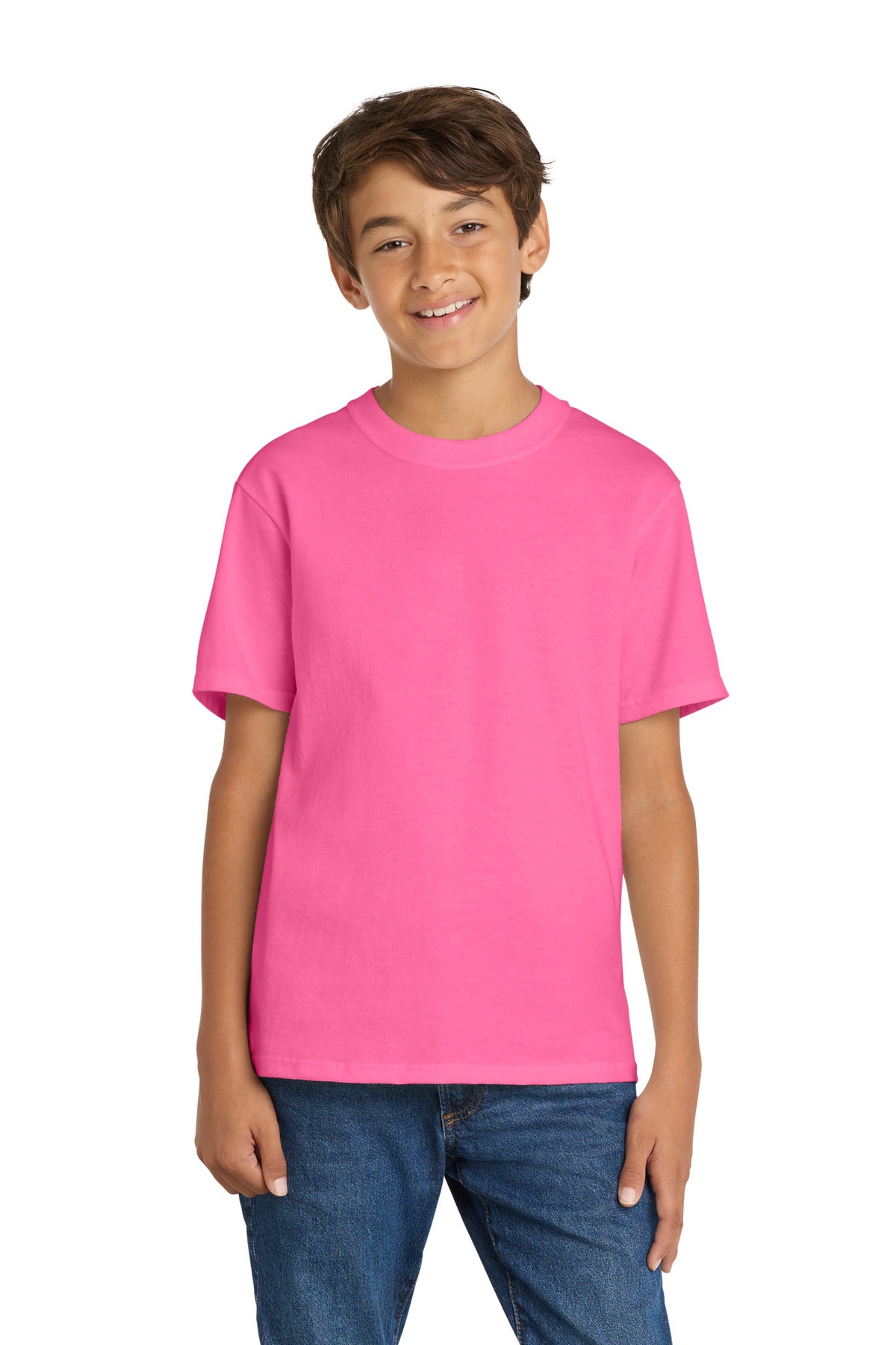 Port & Co Youth Core Cotton Tee - Neon Pink