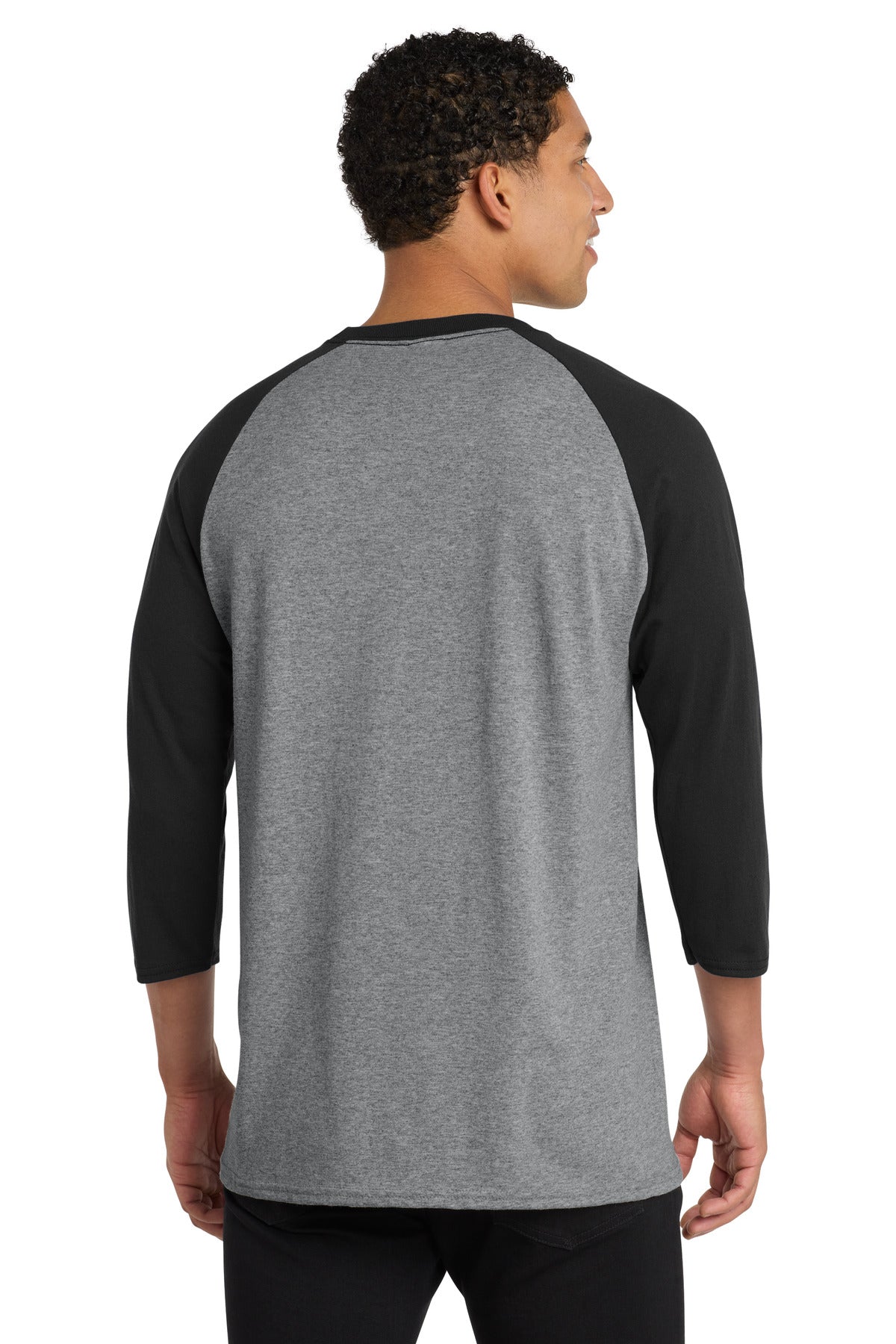 Port & Co Core Blend 3/4-Sleeve Raglan Tee - Athletic Heather/ Jet Black