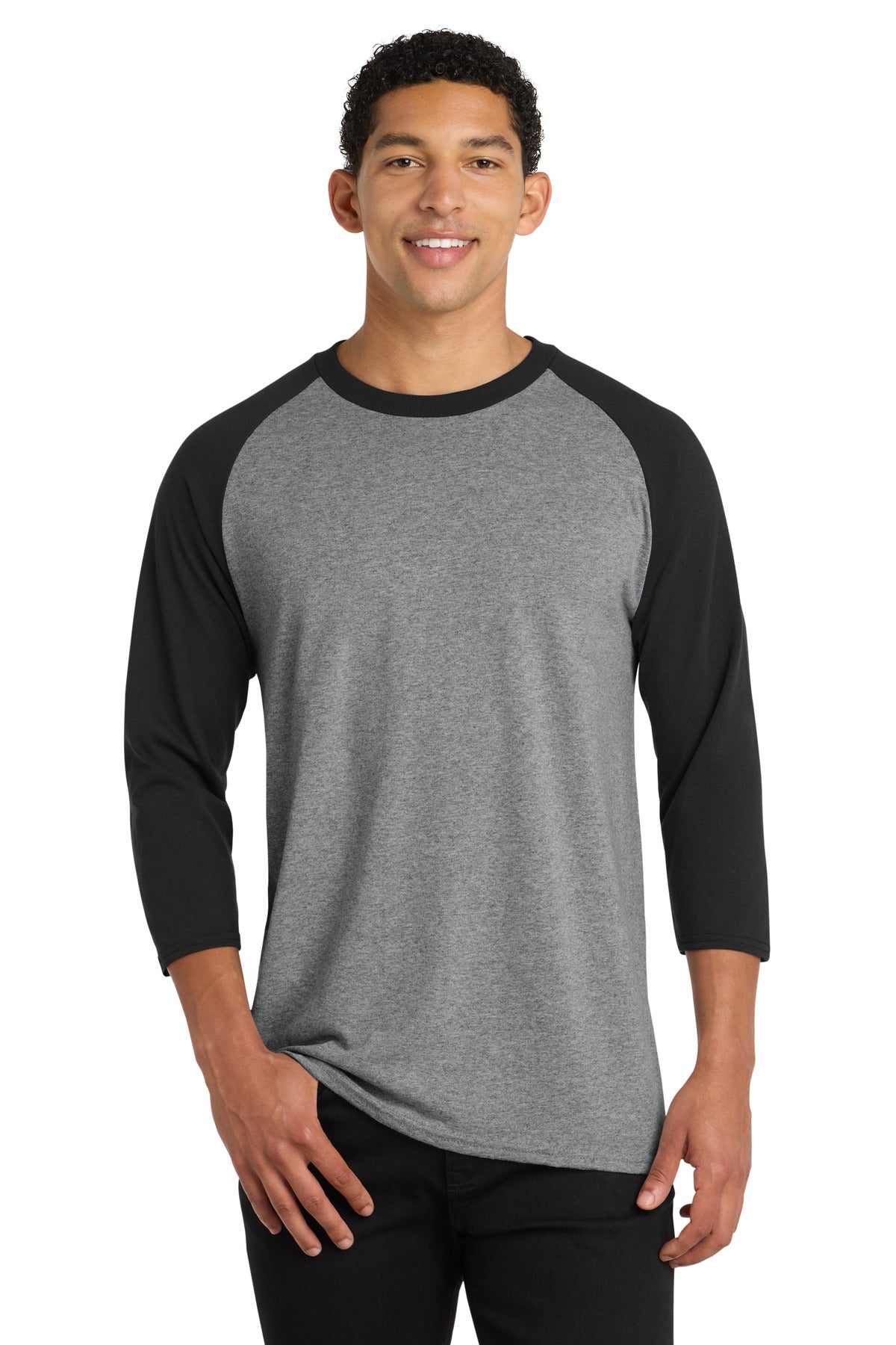 Port & Co Core Blend 3/4-Sleeve Raglan Tee - Athletic Heather/ Jet Black