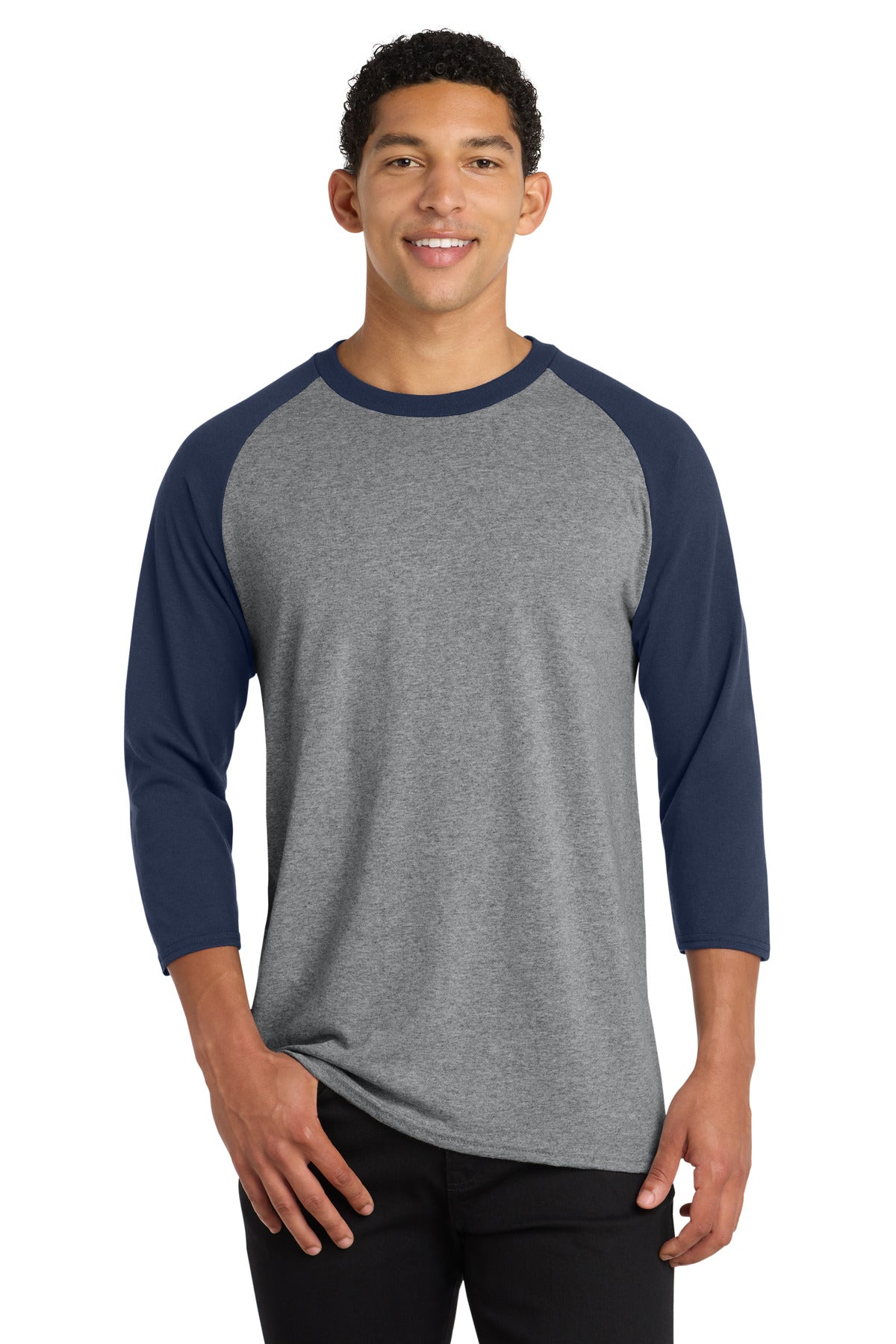 Port & Co Core Blend 3/4-Sleeve Raglan Tee - Athletic Heather/ Navy