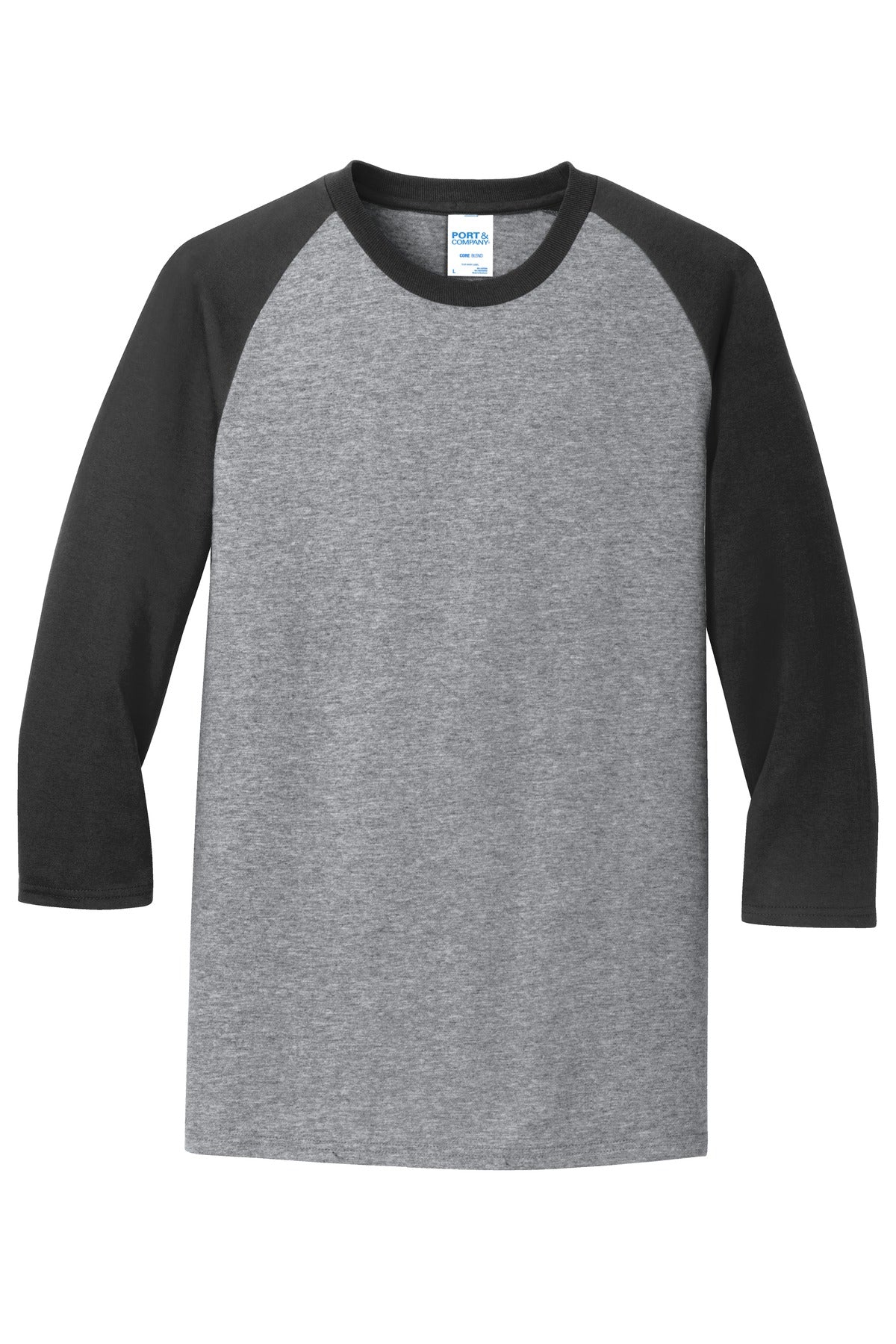 Port & Co Core Blend 3/4-Sleeve Raglan Tee - Athletic Heather/ Jet Black
