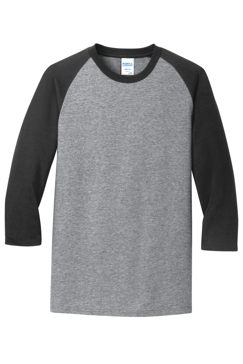 Port & Co Core Blend 3/4-Sleeve Raglan Tee - Athletic Heather/ Jet Black