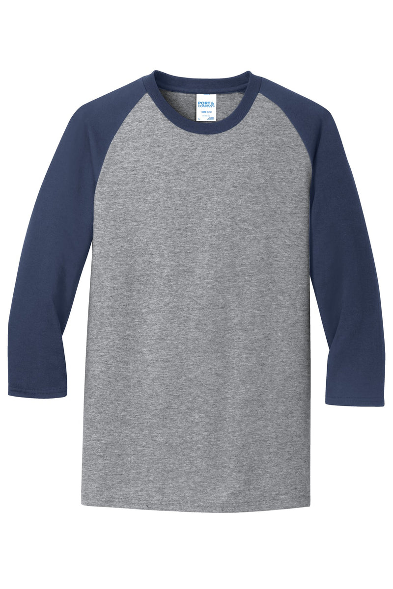 Port & Co Core Blend 3/4-Sleeve Raglan Tee - Athletic Heather/ Navy