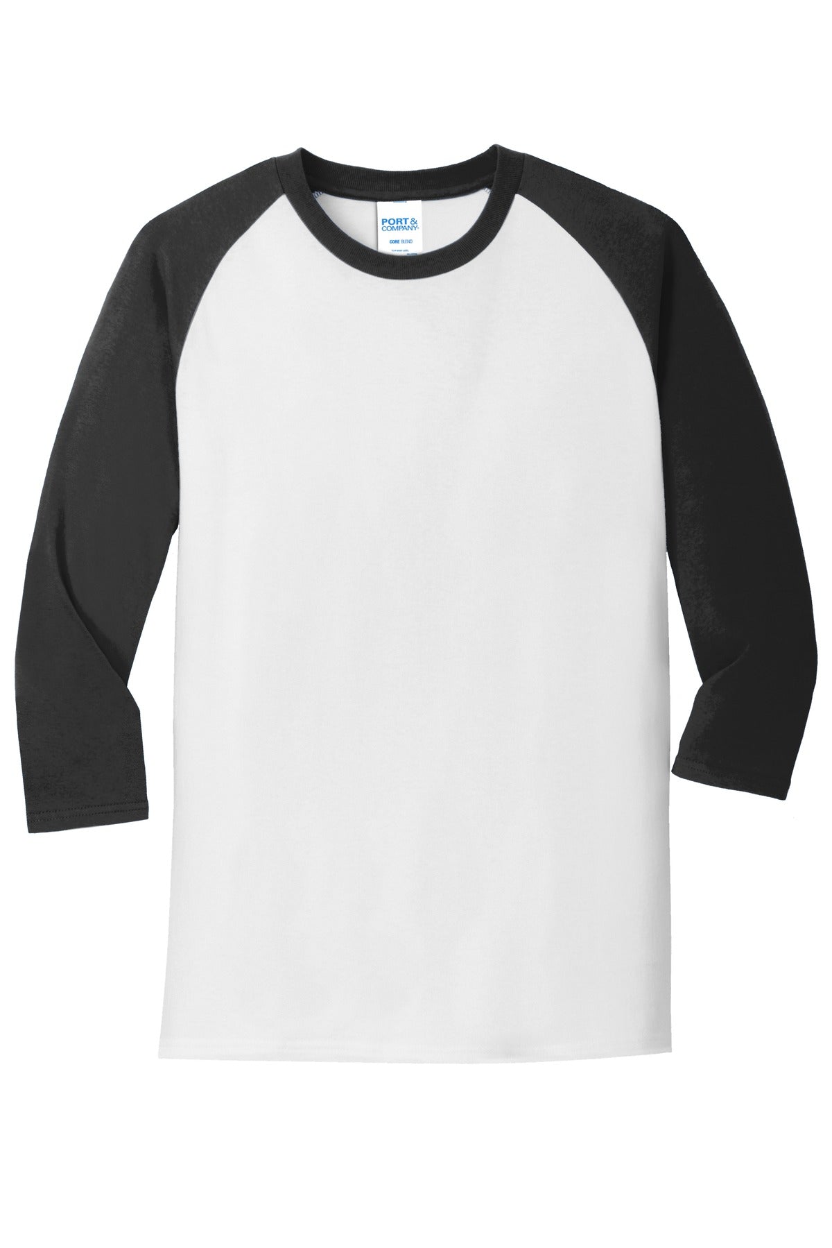 Port & Co Core Blend 3/4-Sleeve Raglan Tee - White/ Jet Black