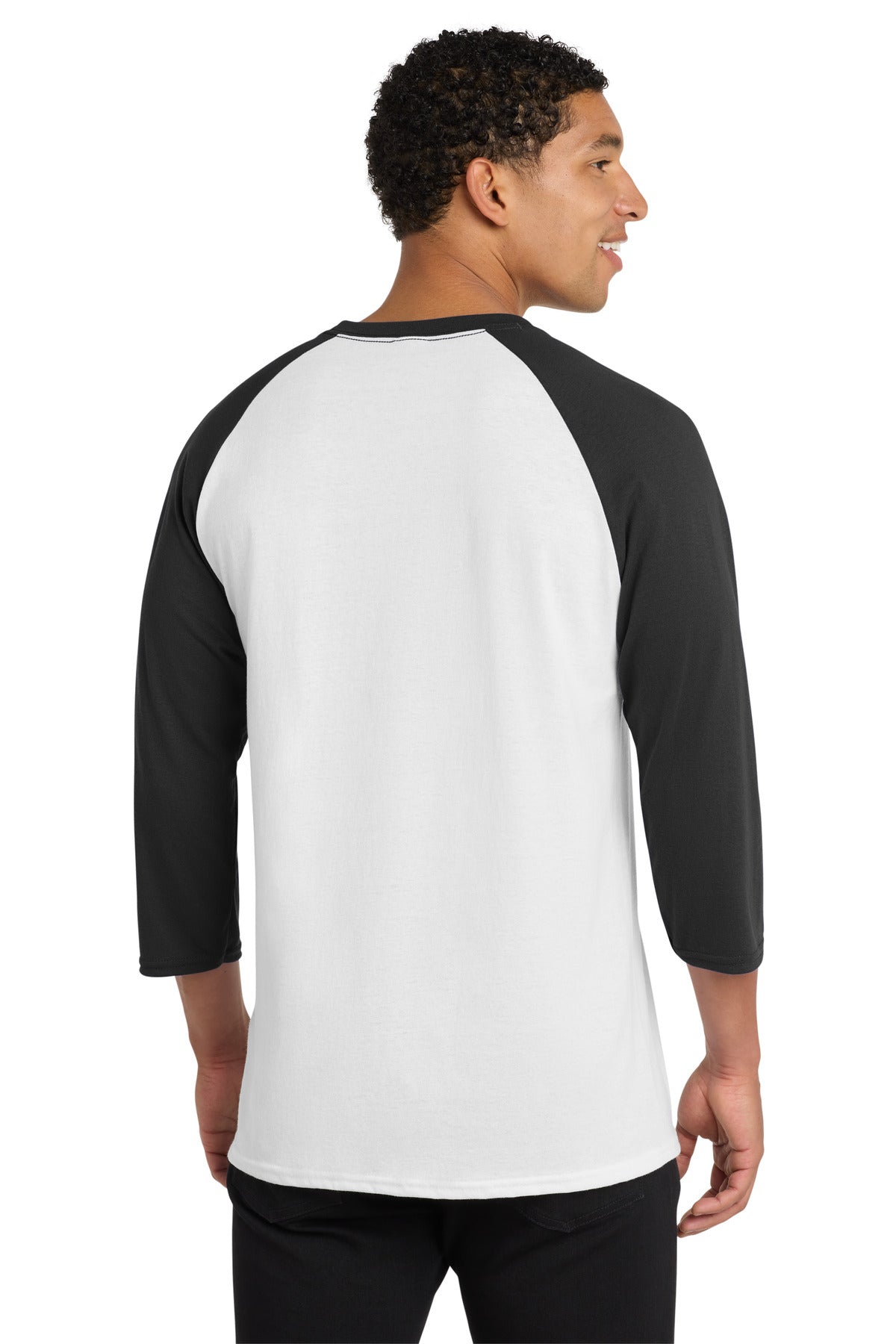 Port & Co Core Blend 3/4-Sleeve Raglan Tee - White/ Jet Black