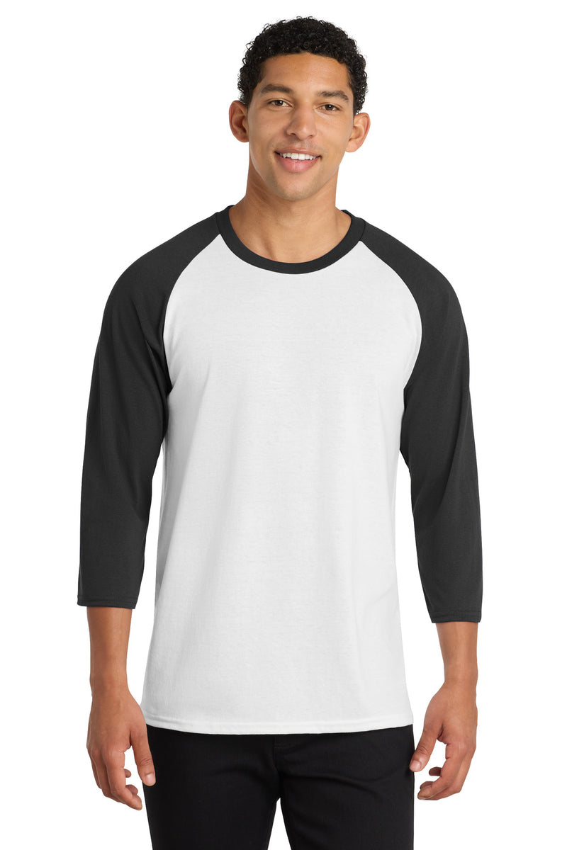 Port & Co Core Blend 3/4-Sleeve Raglan Tee - White/ Jet Black