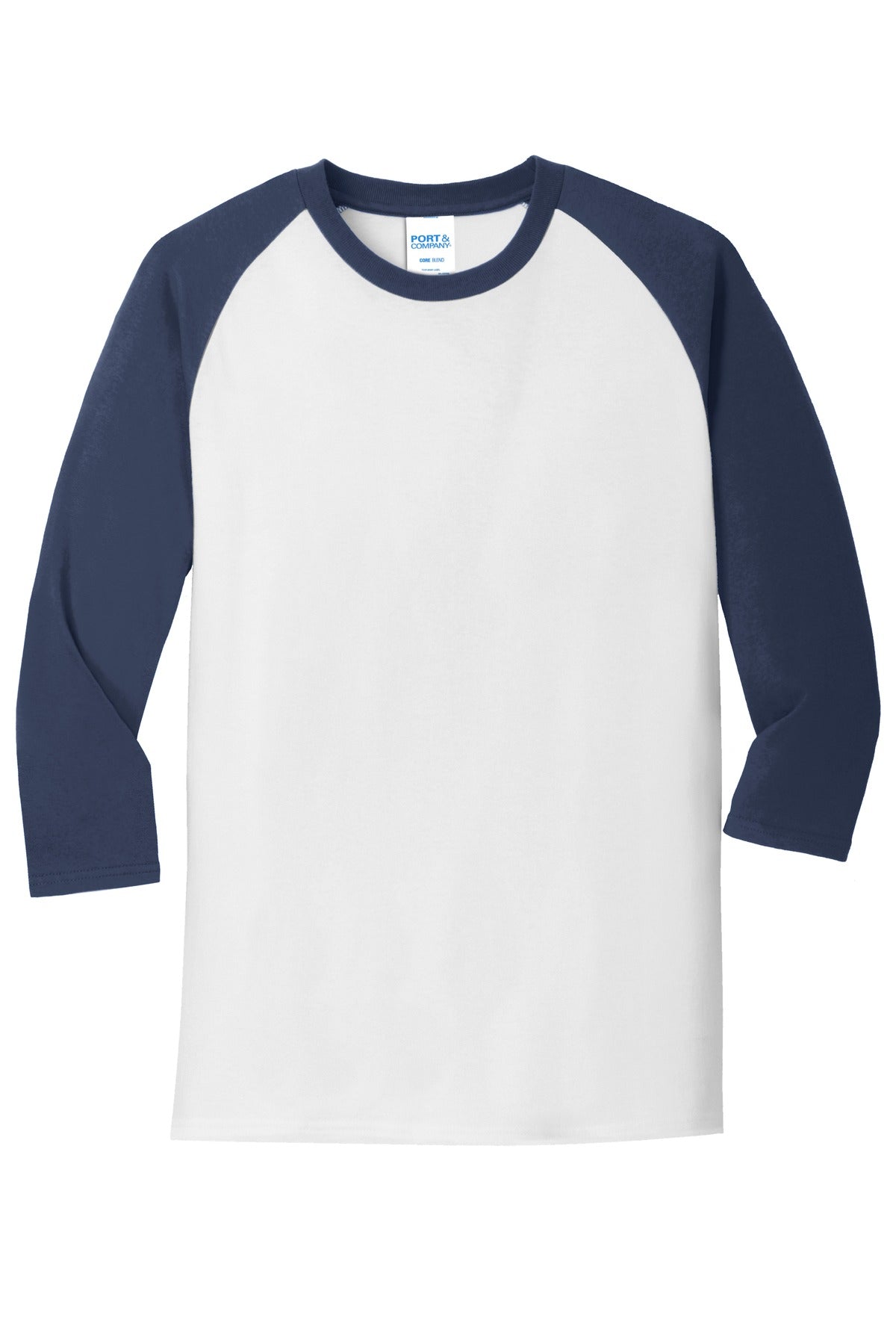 Port & Co Core Blend 3/4-Sleeve Raglan Tee - White/ Navy