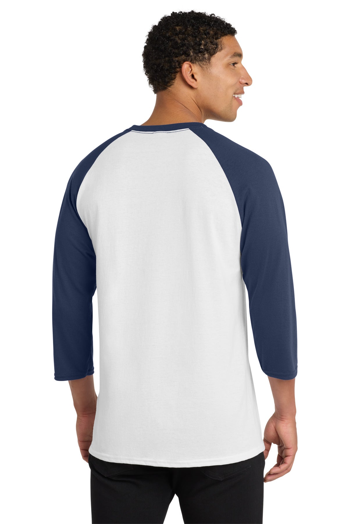 Port & Co Core Blend 3/4-Sleeve Raglan Tee - White/ Navy
