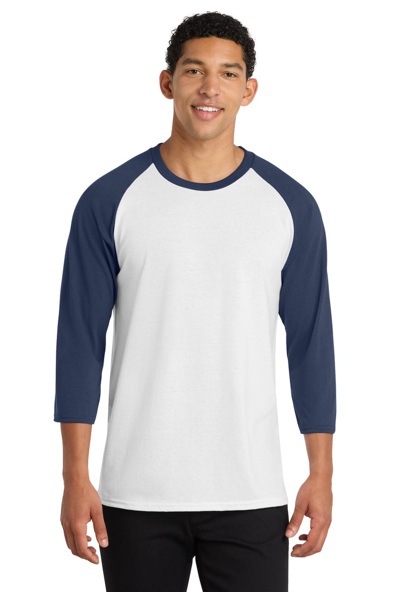 Port & Co Core Blend 3/4-Sleeve Raglan Tee - White/ Navy