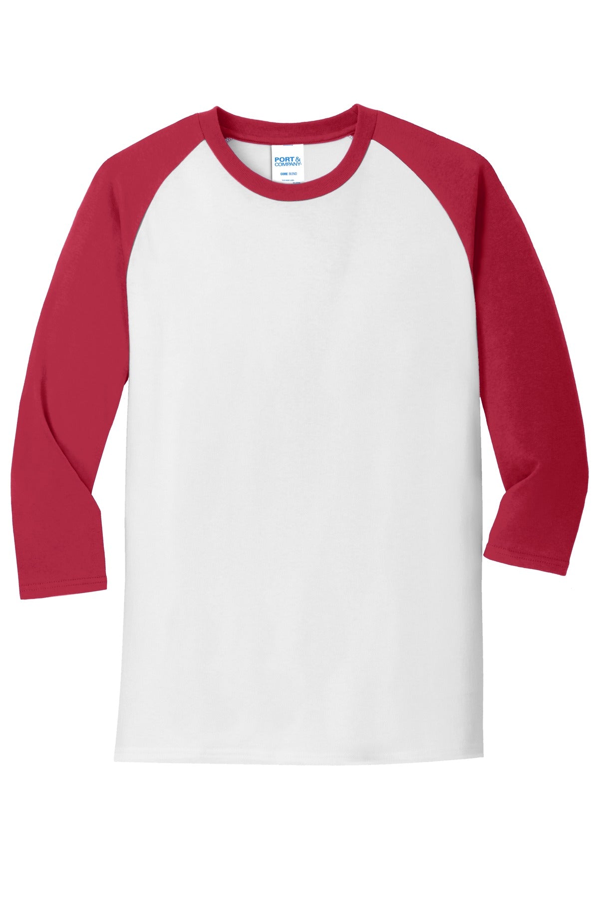 Port & Co Core Blend 3/4-Sleeve Raglan Tee - White/ Red