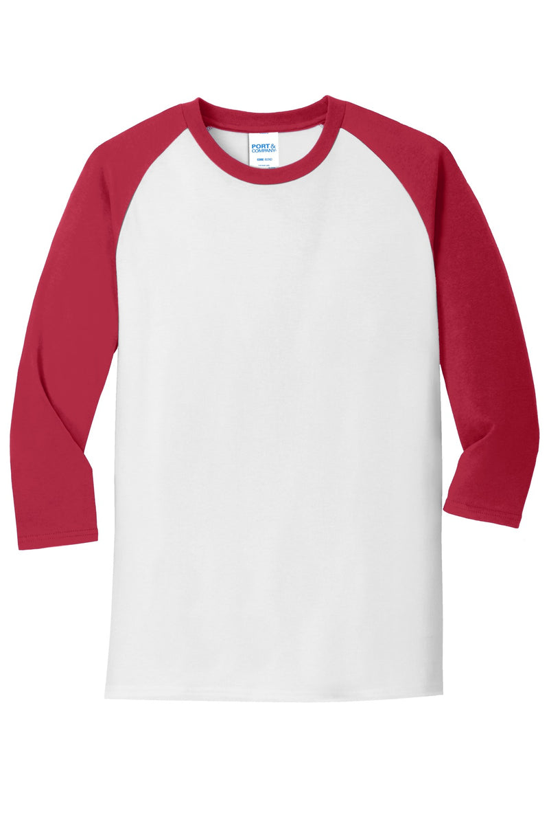 Port & Co Core Blend 3/4-Sleeve Raglan Tee - White/ Red
