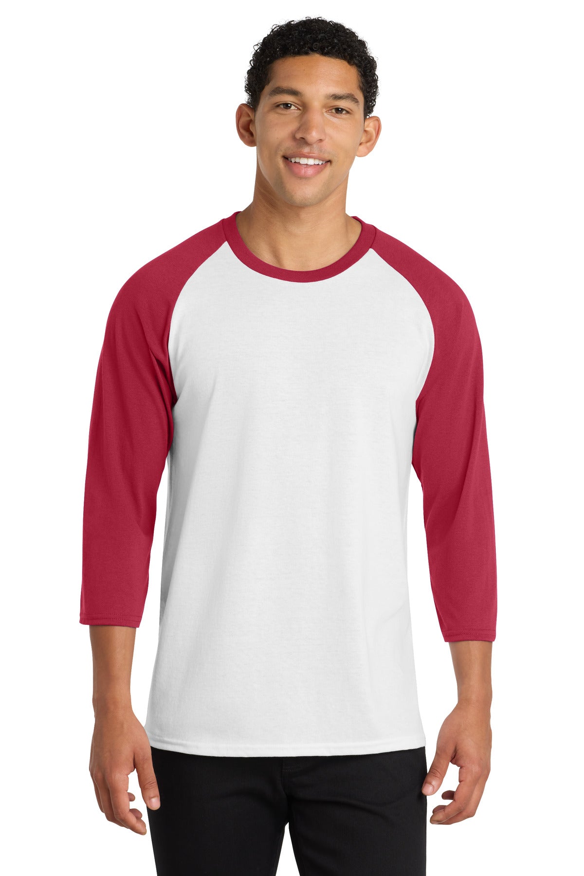 Port & Co Core Blend 3/4-Sleeve Raglan Tee - White/ Red