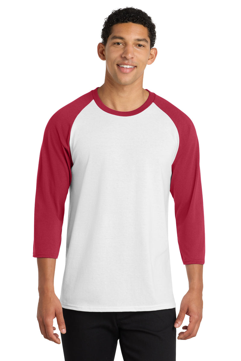 Port & Co Core Blend 3/4-Sleeve Raglan Tee - White/ Red