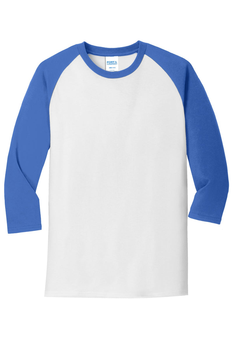 Port & Co Core Blend 3/4-Sleeve Raglan Tee - White/ Royal