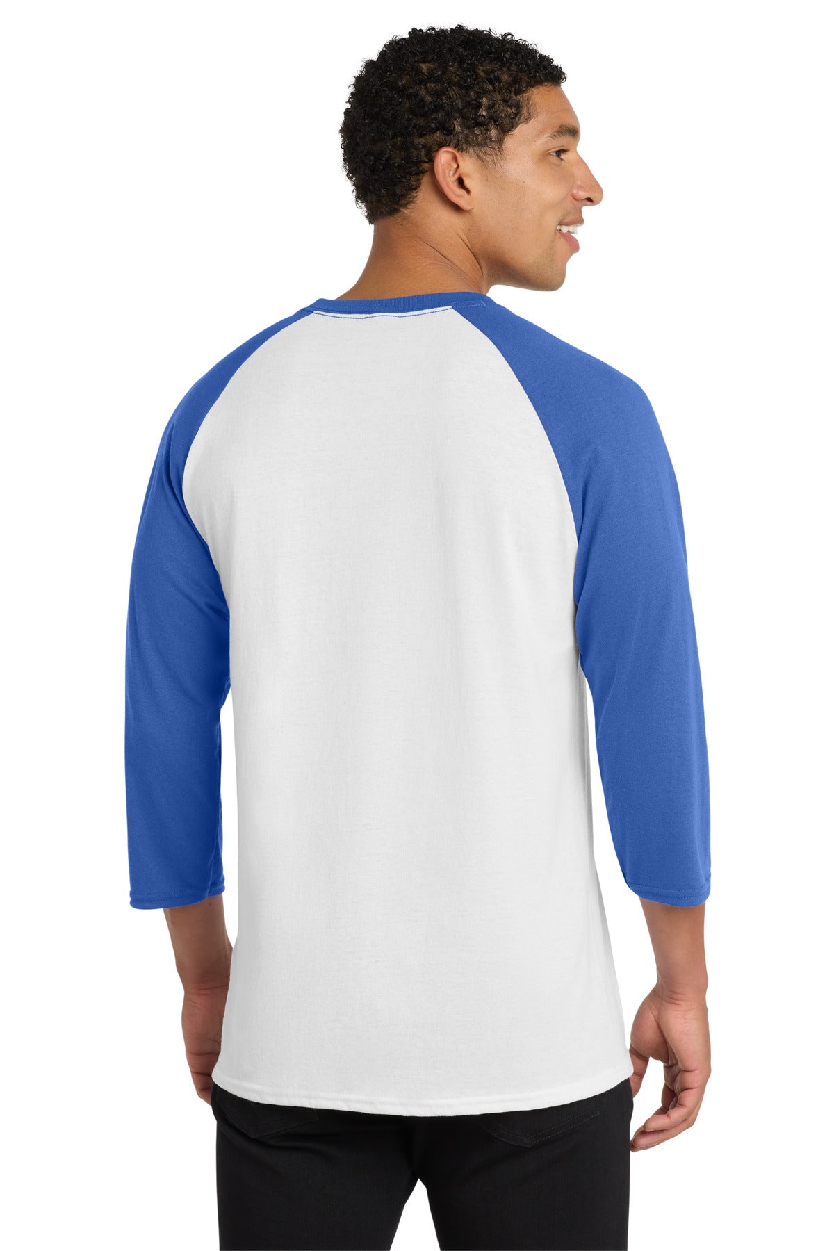 Port & Co Core Blend 3/4-Sleeve Raglan Tee - White/ Royal