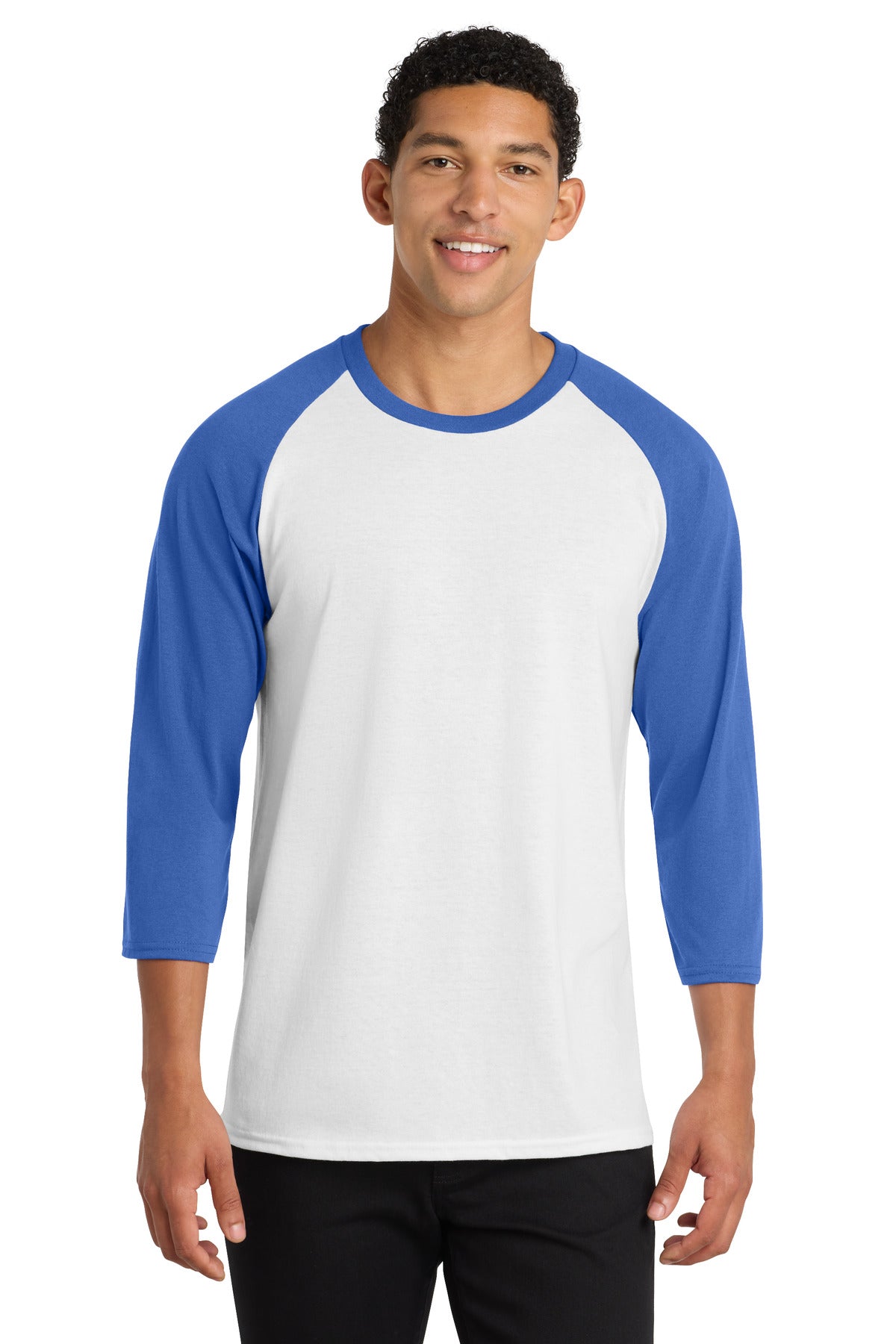 Port & Co Core Blend 3/4-Sleeve Raglan Tee - White/ Royal
