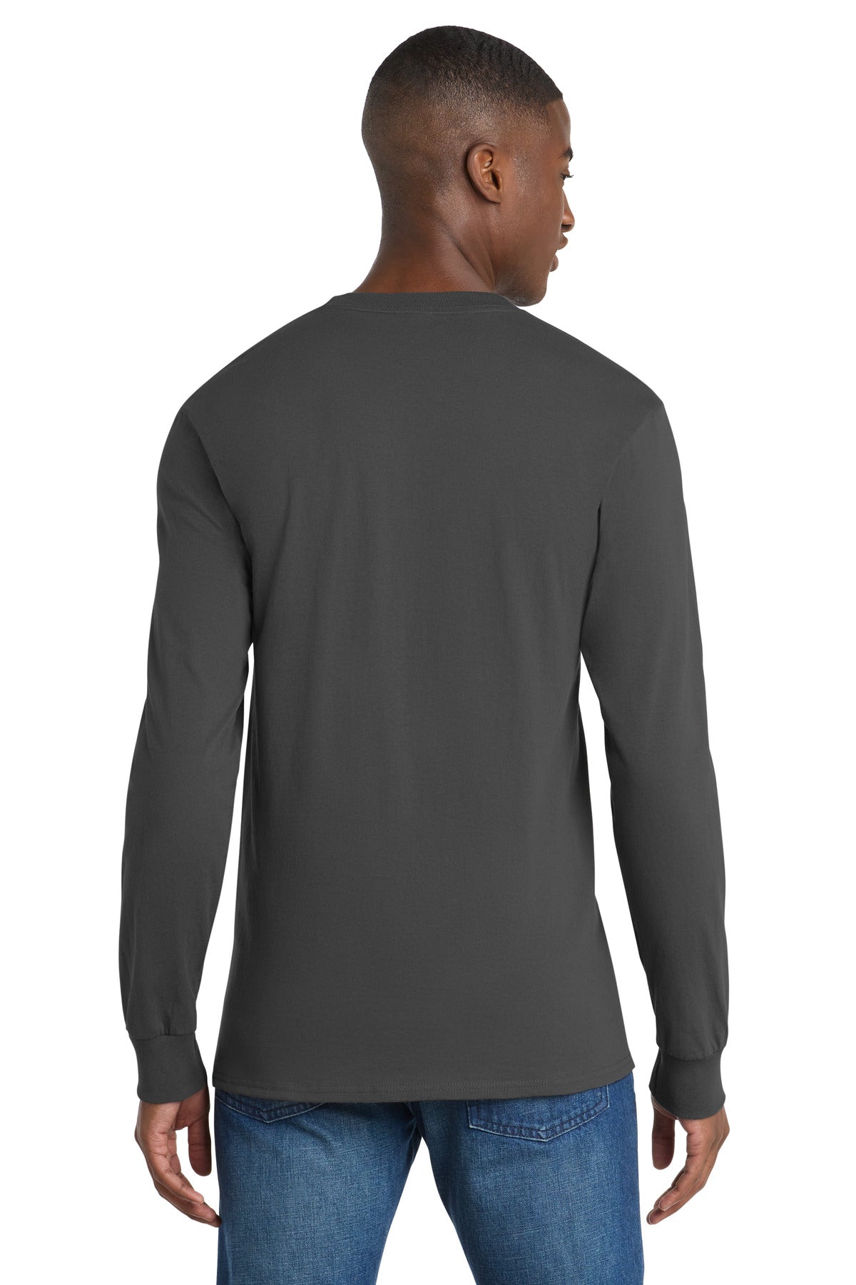 Port & Co Tall Long Sleeve Essential Pocket Tee - Charcoal