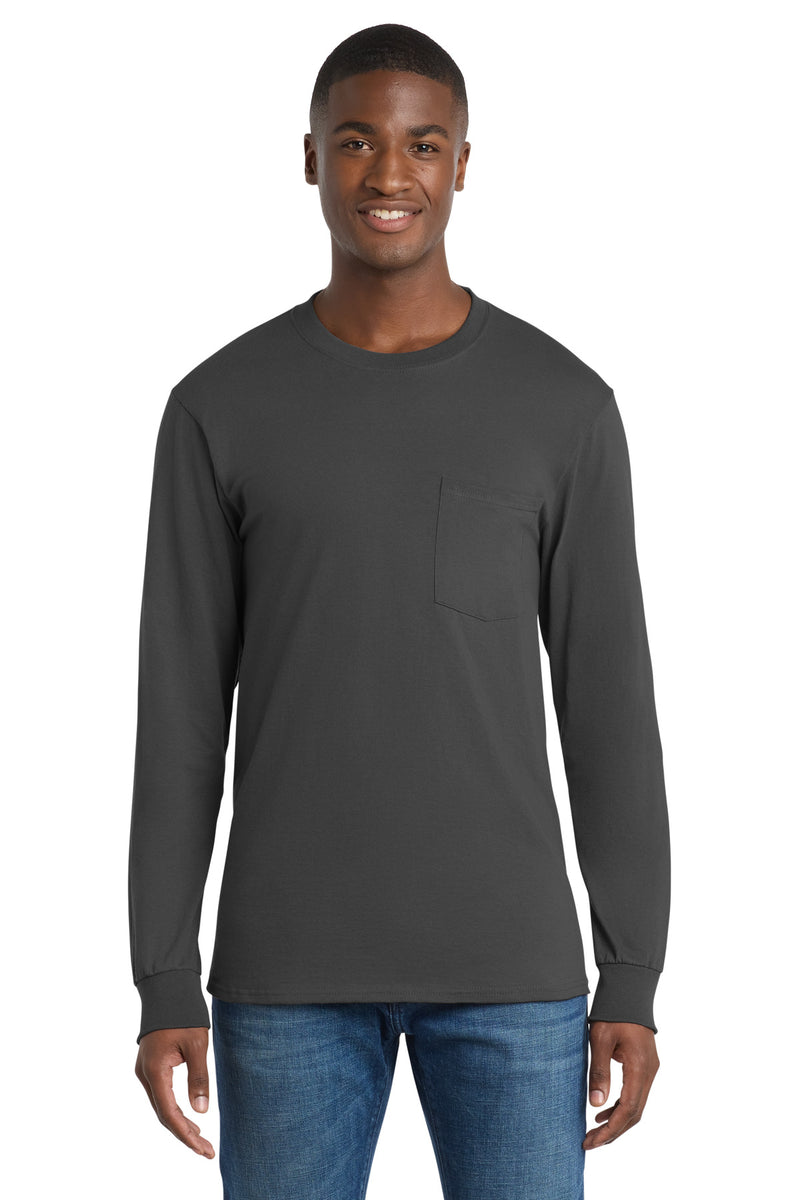 Port & Co Tall Long Sleeve Essential Pocket Tee - Charcoal